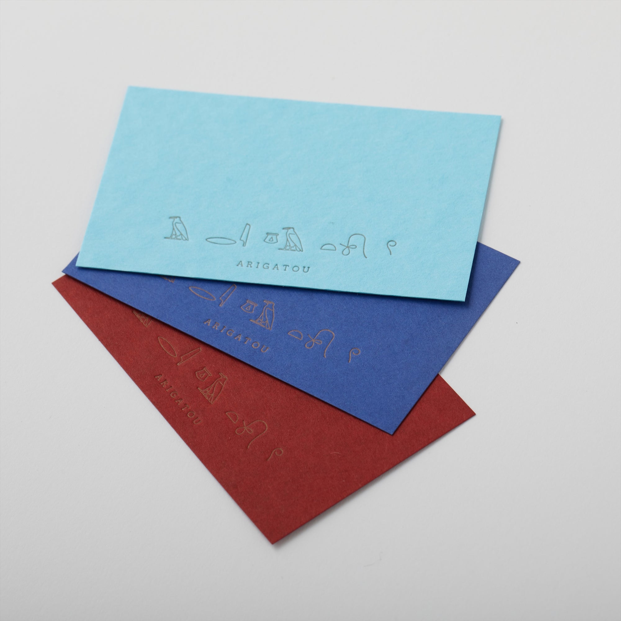 活版印刷　メッセージカード（ヒエログリフありがとう）５色セット